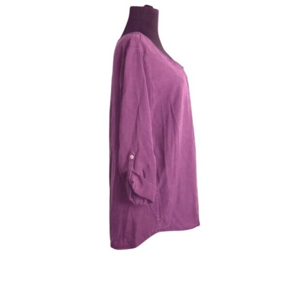 Soft Surroundings Size M Tunic Top Purple Button Front V Neck Roll Tab Sleeves - Picture 5 of 10